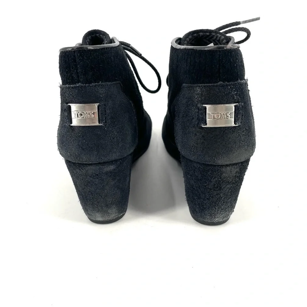 TOMS Black Suede Desert Lace Up Wedges